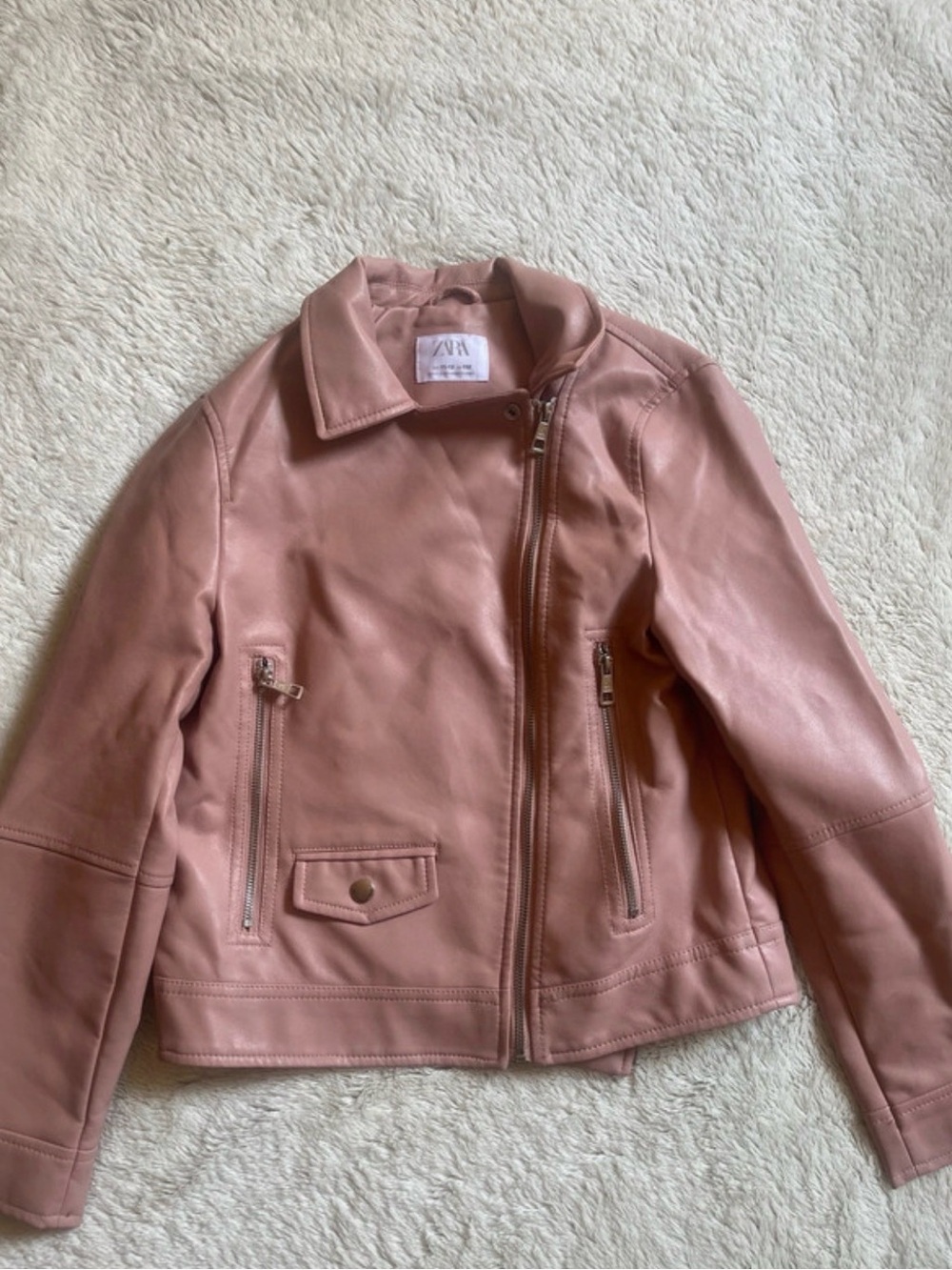 Girls Zara Blush Pink Faux Leather Moto Jacket
